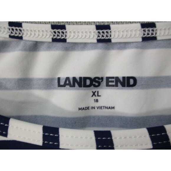 Lands End Striped Sleeveless Nautical Tank Top Xl/18 Navy White Nylon Blend - Picture 2 of 7